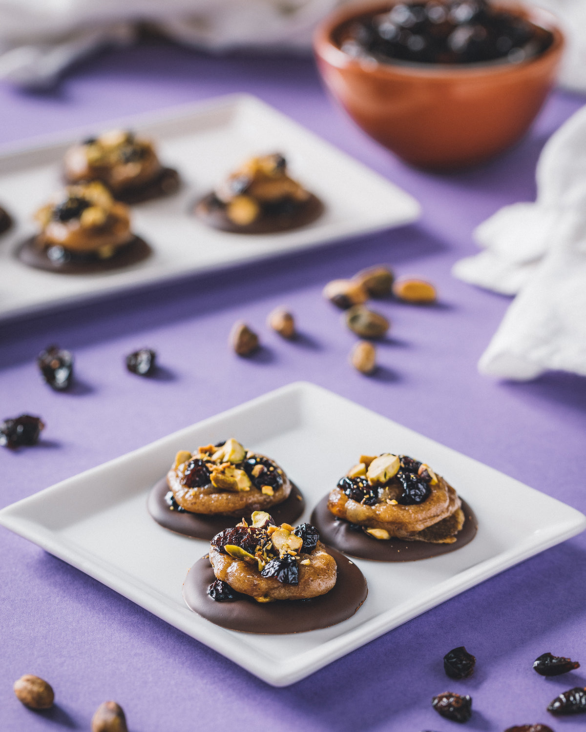 Chocolate Cranberry Drops with Date Caramel Recipe