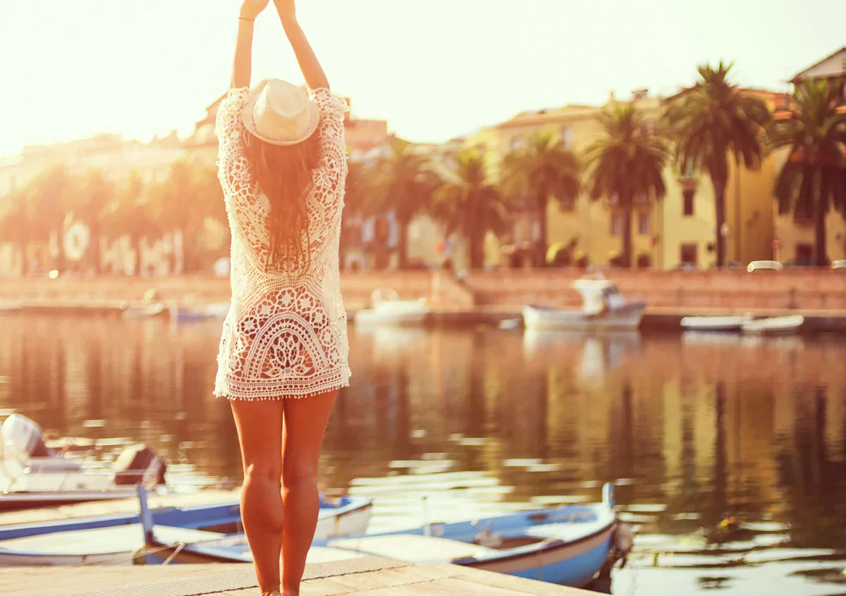 woman on dock streching