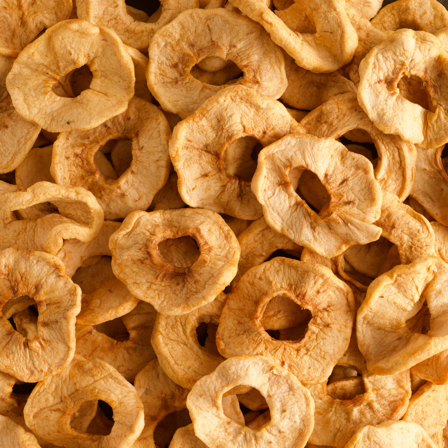 Close-up of dried apple rings stacked together