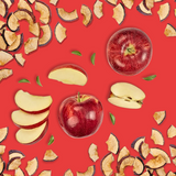 Dried and sliced apples on a red background