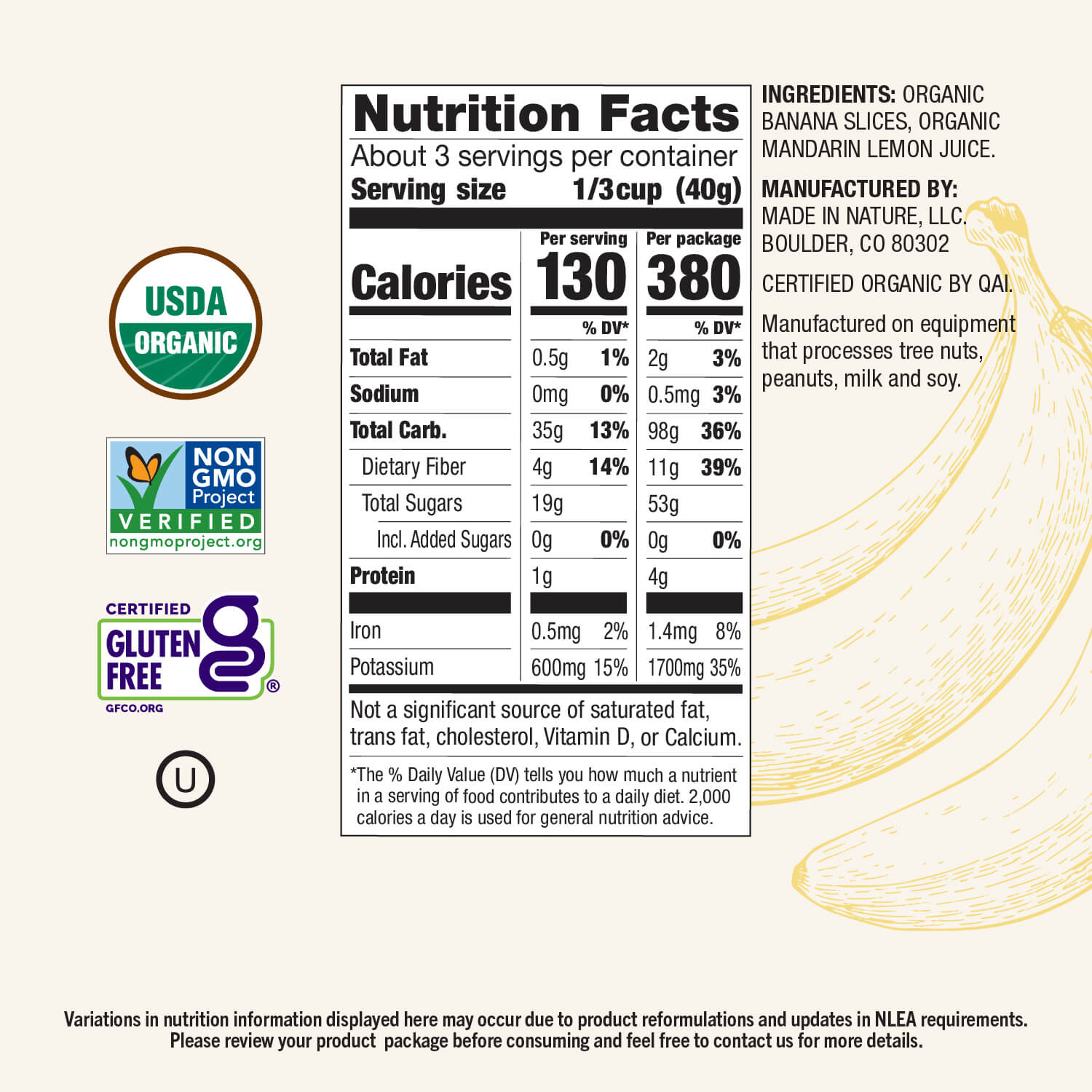 Dried Fruit, Organic Bananas